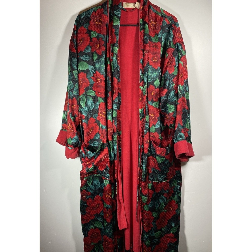 Vintage Victoria's Secret Robe, M/L, Red, Floral, Vguc.